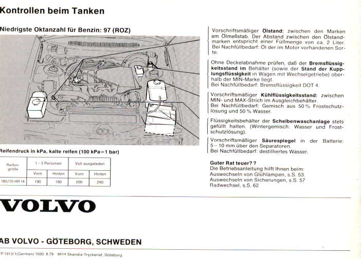 Rckseite Volvo 262C Betriebsanleitung Baujahr 1980
