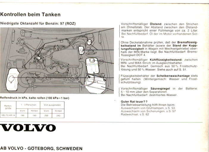 Rckseite Volvo 262C Betriebsanleitung Baujahr 1981
